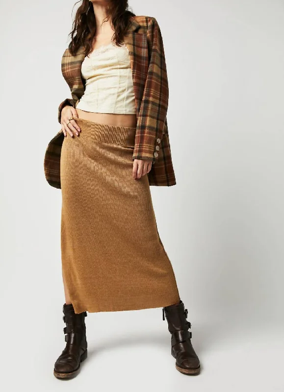 Golden Hour Midi Skirt In Tan