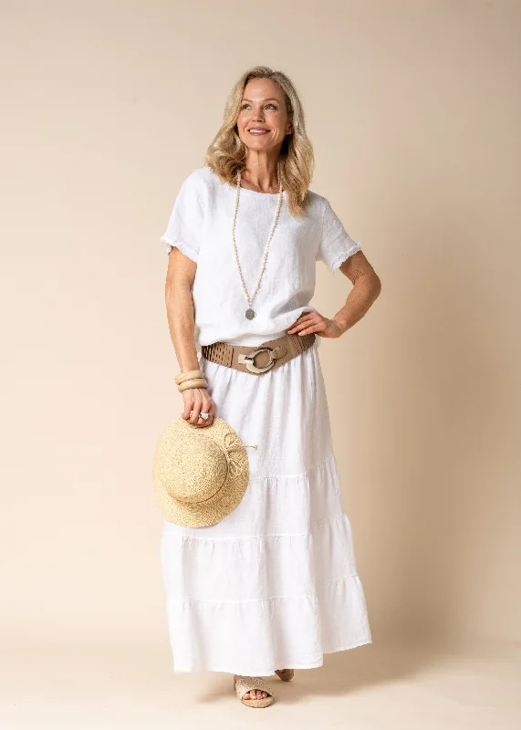 Lora Linen Skirt in White