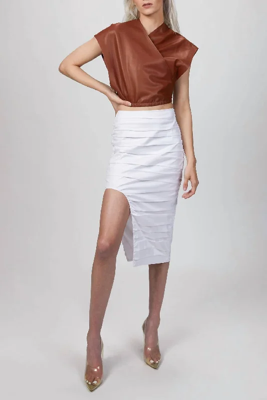 Ruched Midi Skirt In White