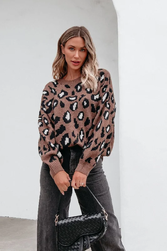 Brown Leopard Print Ribbed Sweater