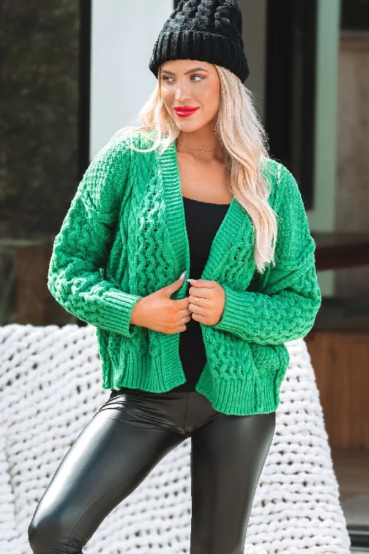 Holiday Cheer Green Cable Knit Cardigan