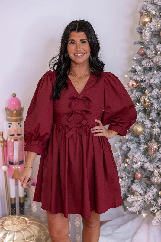 Magical Nights Burgundy Bow Dress