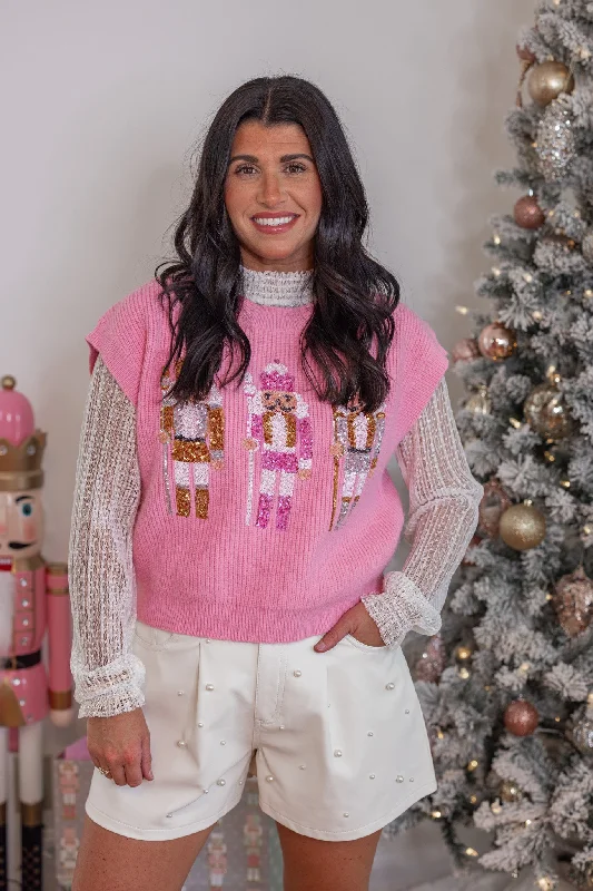 Sequin Nutcracker Pink Sleeveless Sweater