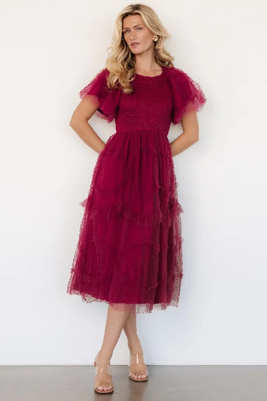 Ambrose Dotted Tulle Midi Dress | Burgundy