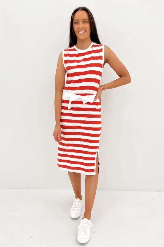 Bondi Dress Stripe Spicy Orange White Stripe