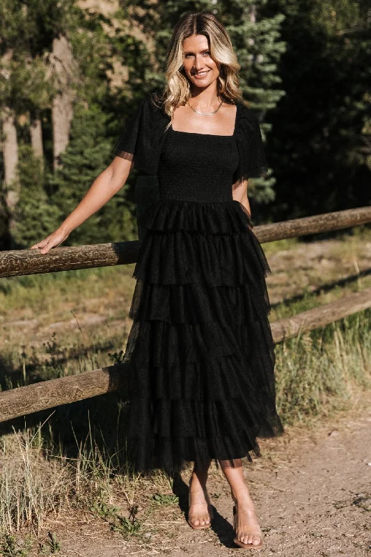 Cherise Tulle Tiered Dress | Black