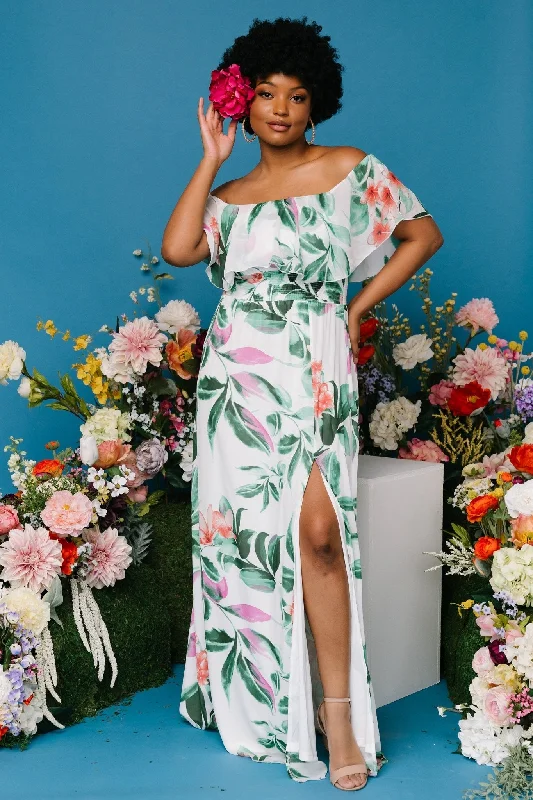 Daphne Off Shoulder Maxi Dress | White + Green Multi Floral