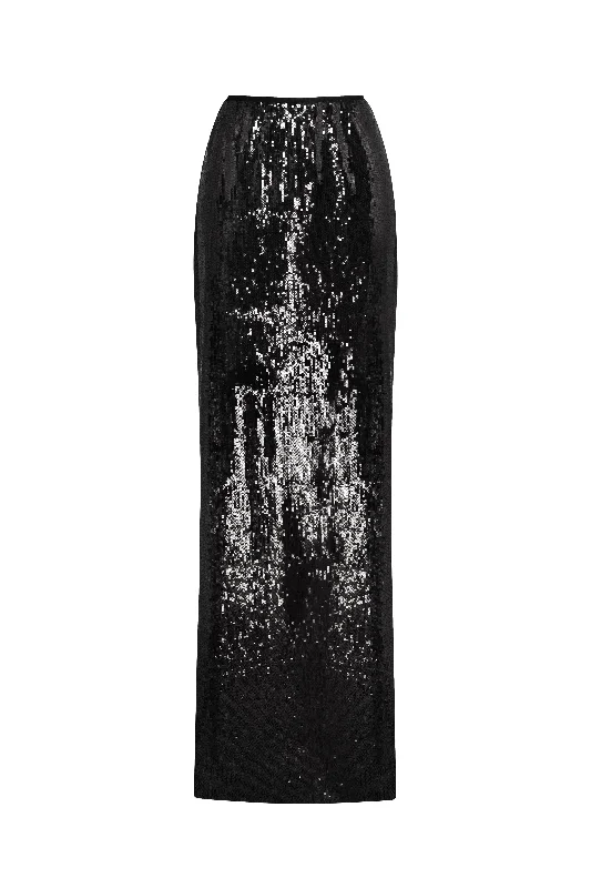 Dramatic fitted sequined black maxi skirt