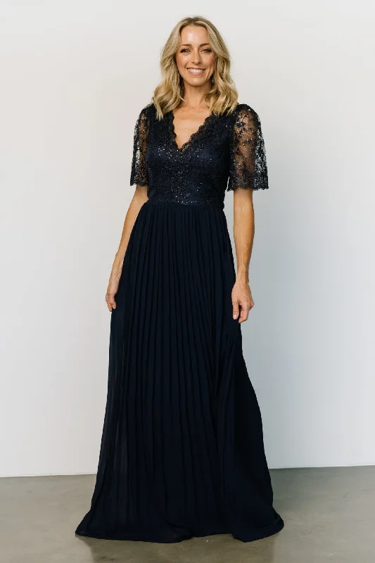 Josephine Pleated Maxi Dress | Navy