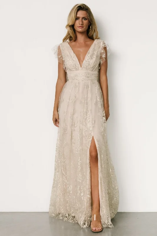 Karina Shimmer Gown | Ivory + Silver