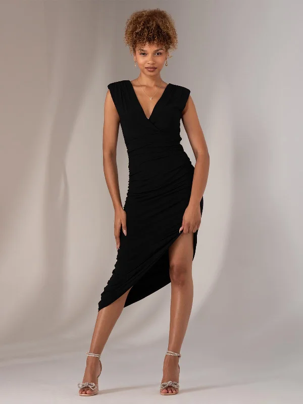 Katrina Sleeveless Ruched Bodycon Dress, Black