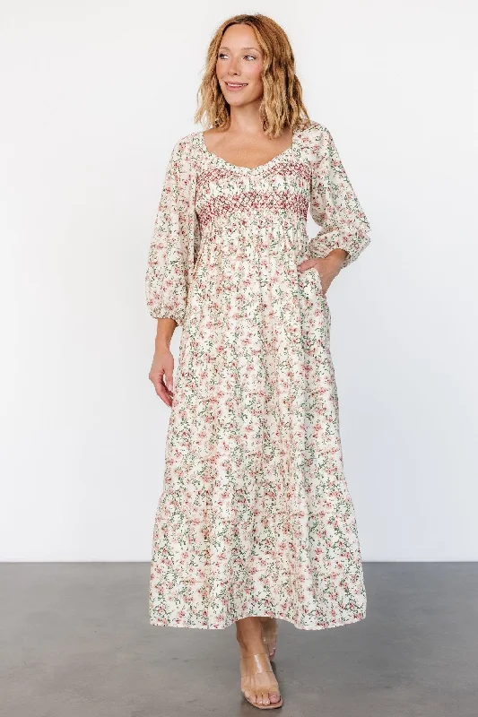 Louisa Smocked Maxi Dress | Cream Floral