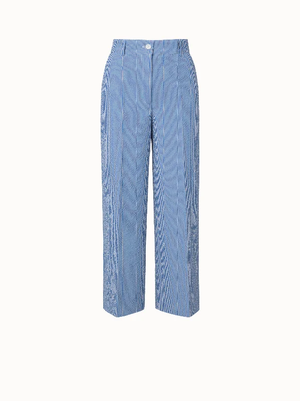 Chiara Cotton Stretch Seersucker Cropped Wide Leg Pants