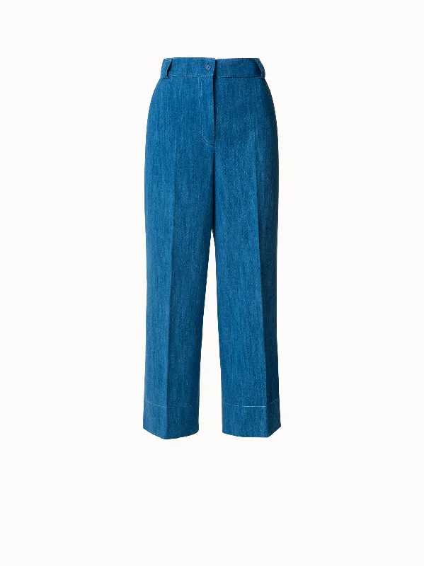 Stretch Denim Cropped High Waist Pants