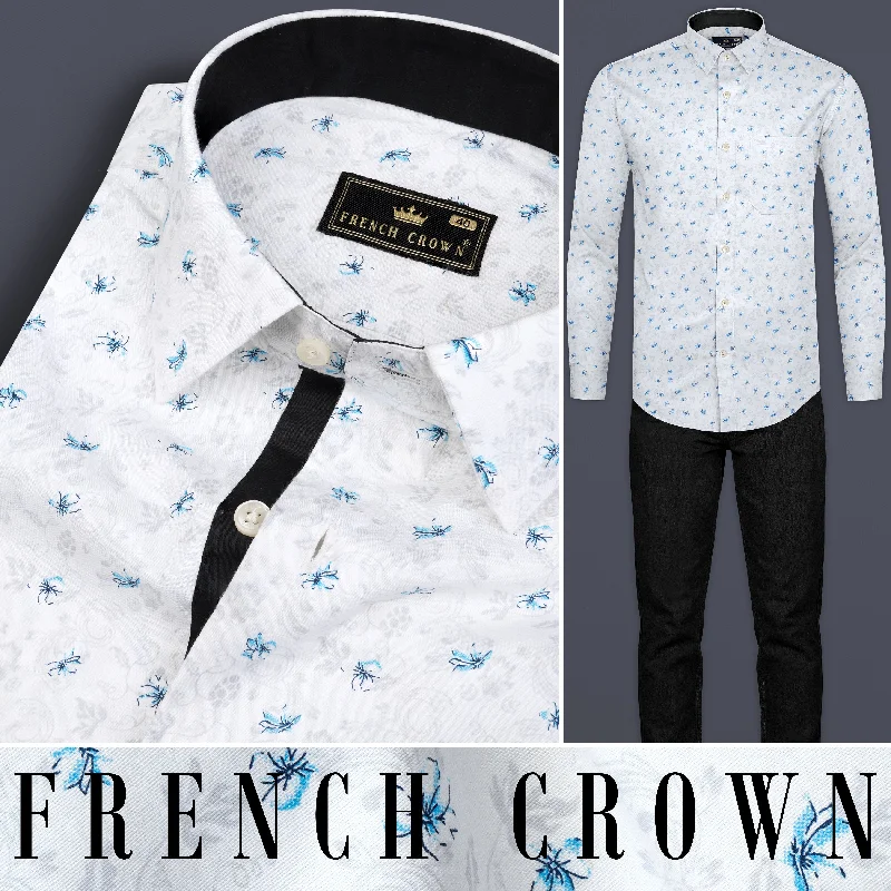 Bright White And Hawkes Blue Printed Super Soft Premium Cotton Shirt