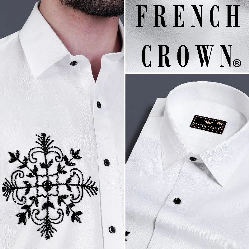 Bright White Floral Beads Handwork Subtle Sheen Super Soft Premium Cotton Designer Shirt