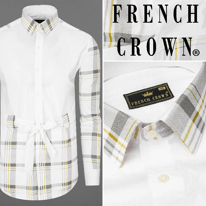 Bright White Plaid Premium Cotton Designer Shirt