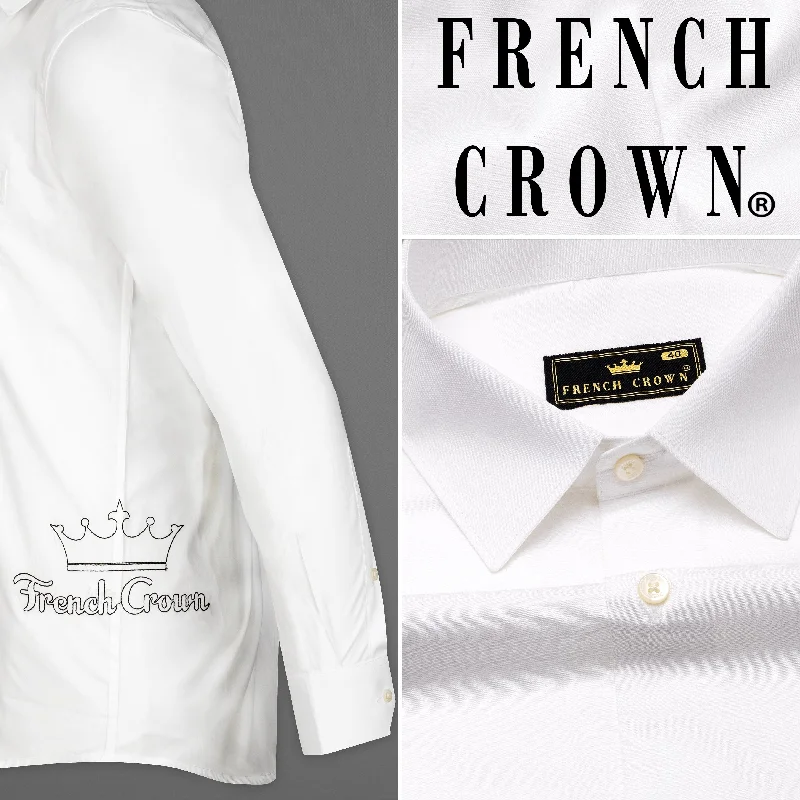 Bright White Subtle Sheen Signature Embroidered Super Soft Premium Cotton Shirt