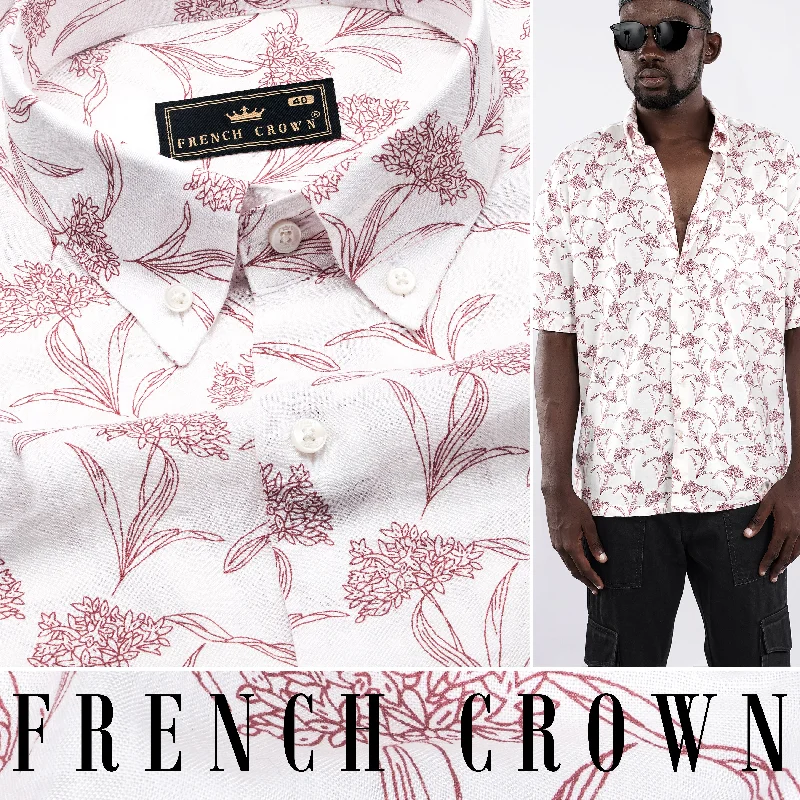 Bright White with Cordovan Maroon Floral Printed Lightweight Oversized Premium Cotton Shirt