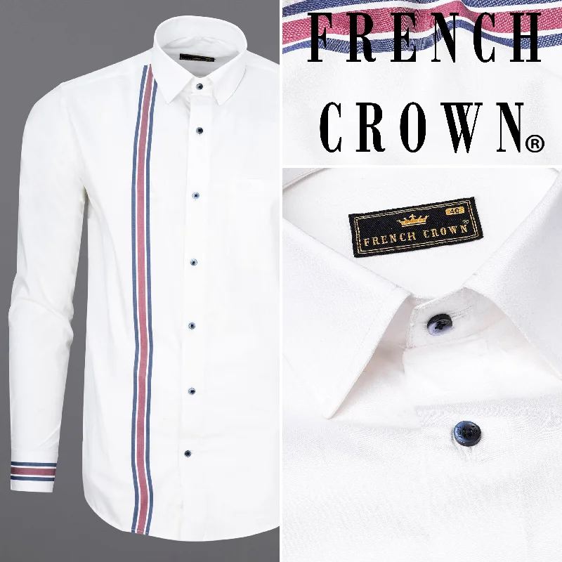 Bright White with Striped Premium Cotton Shirt