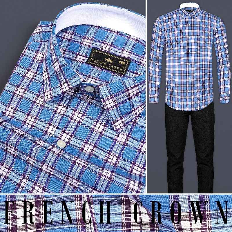 Celestial Blue Checks Plaid Premium Giza Cotton Shirt