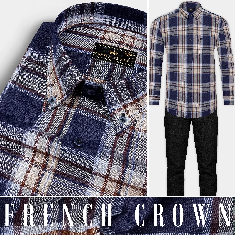 Ebony Clay Blue Plaid Twill Cotton Shirt