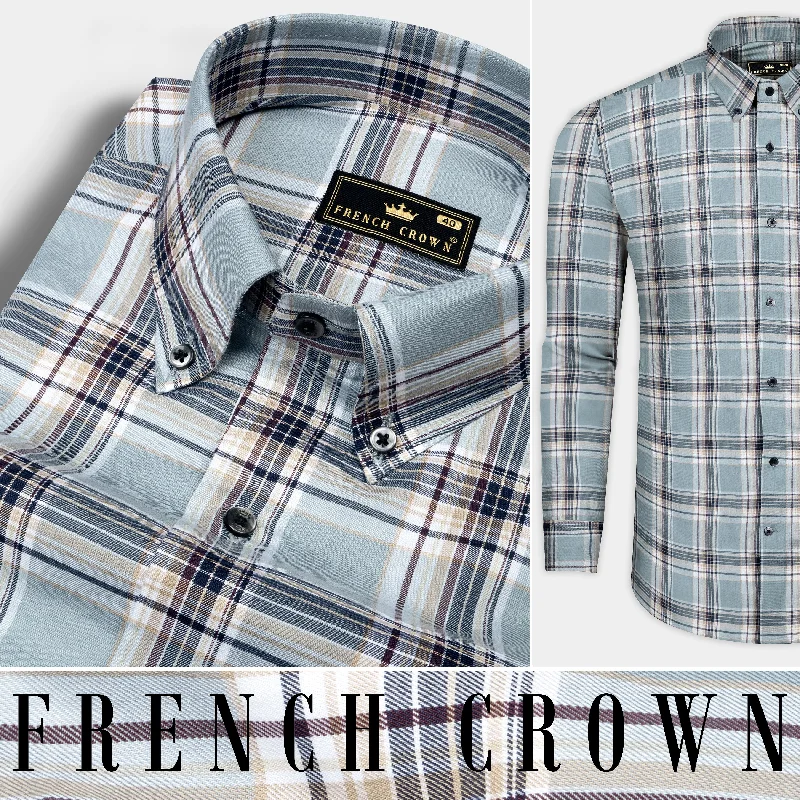 French Blue And Spring Cream Checked Twill Premium Cotton Shirt