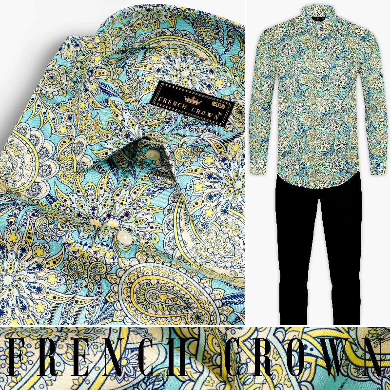 Mint Green with Tealish Blue Multicolor Printed Super Soft Premium Cotton Shirt