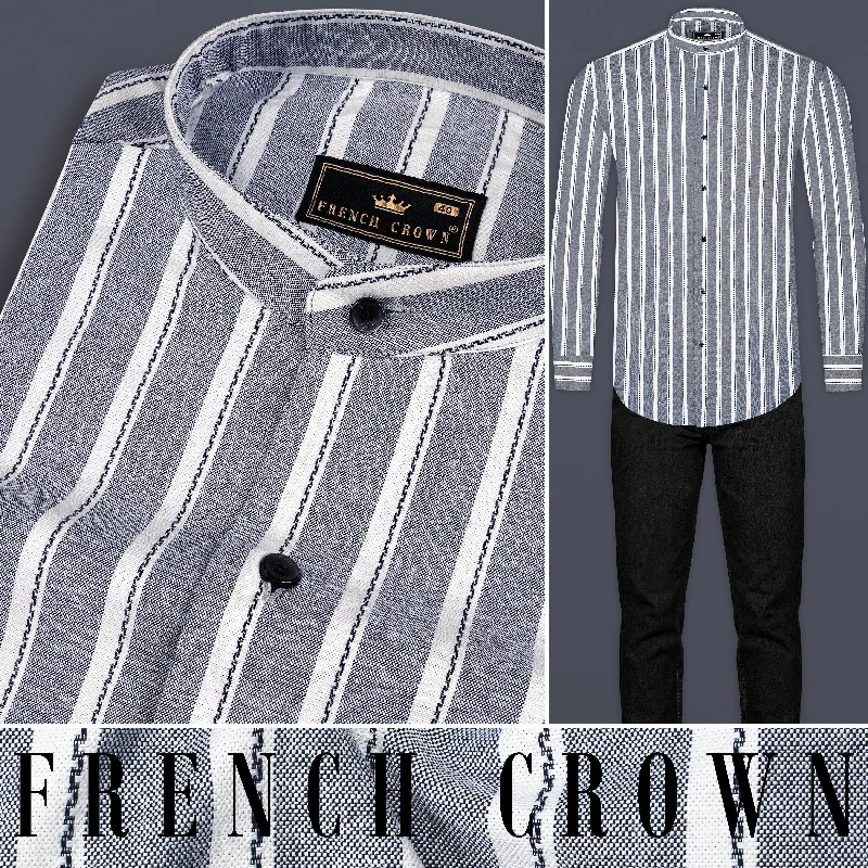 Mobster Gray And Bright White Striped heavy weight Royal Oxford Premium Cotton Shirt