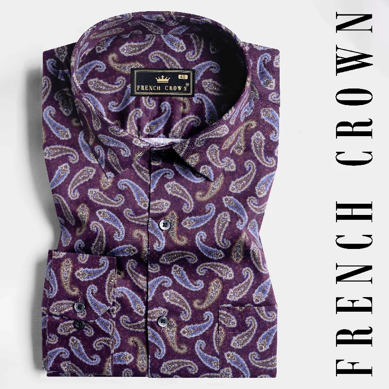 Ripe Plum Purple Multicolour Paisley Printed Subtle Sheen Super Soft Premium Cotton Designer Shirt