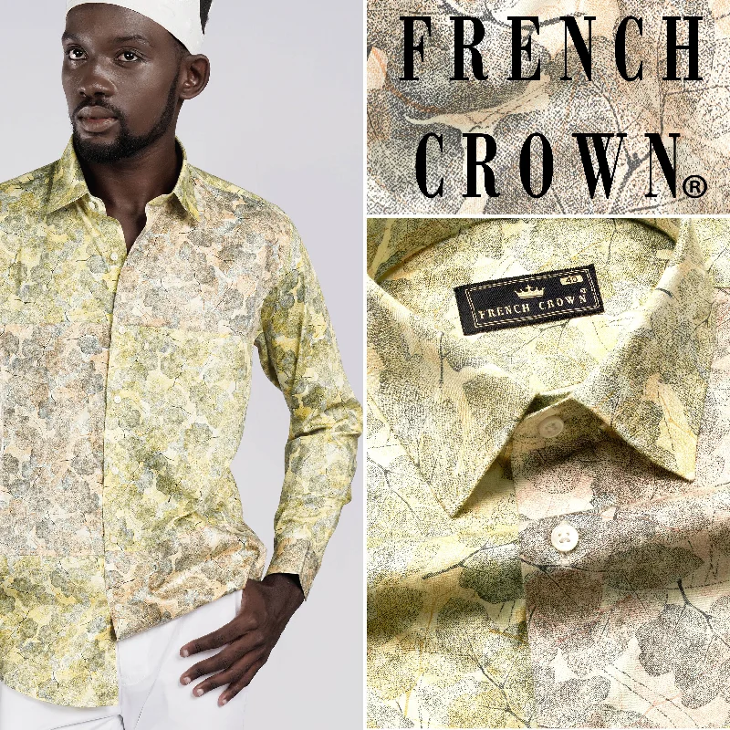 Sahara Yellow Leaves Printed Super Soft Premium Cotton Designer Shirts