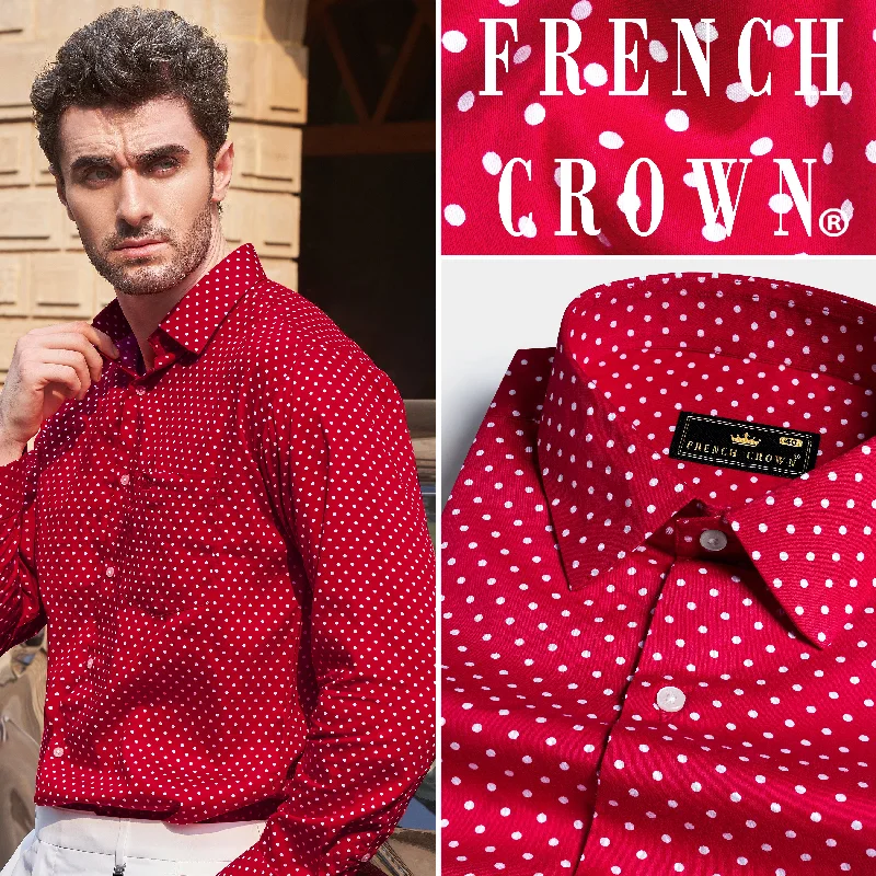 Scarlet Red and White Polka Dotted Premium Cotton Shirt