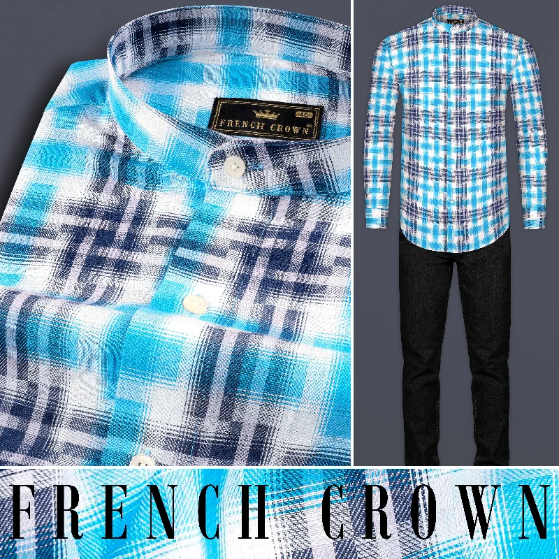 Sky with Rhino Blue Twill Plaid Premium Cotton Shirt