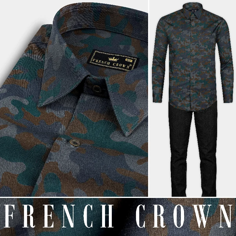 Spectra Green with Kabul Brown Camouflage Royal Oxford Shirt