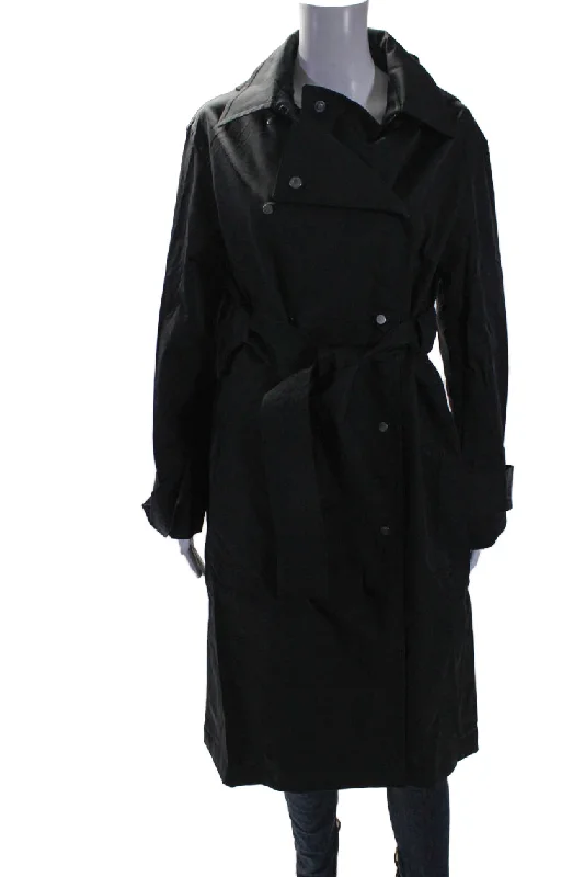 Aday Womens Long Sleeve Button Up Longline Legacy Trench Coat Black