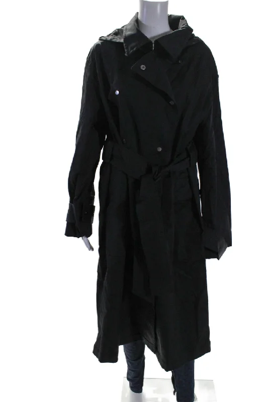 Aday Womens Long Sleeve Button Up Longline Legacy Trench Coat Black