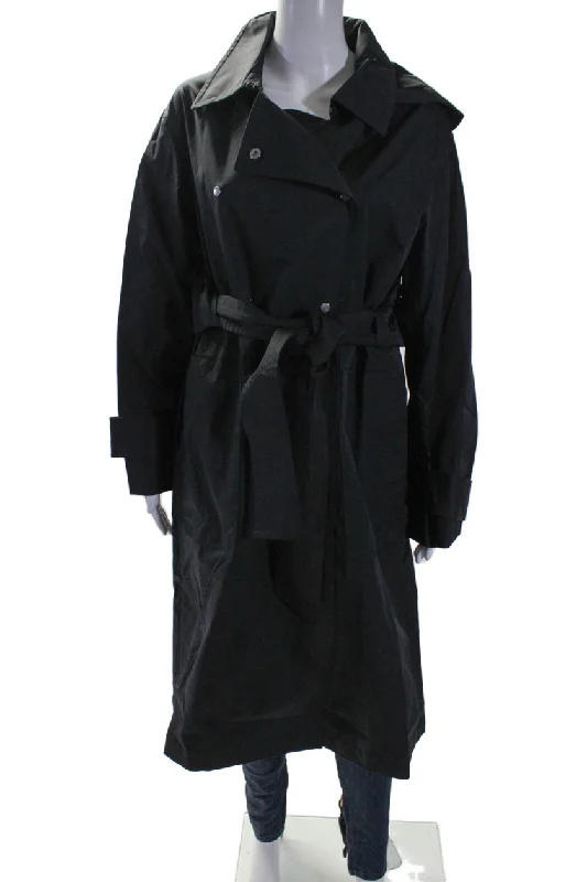 Aday Womens Long Sleeve Button Up Longline Legacy Trench Coat Black