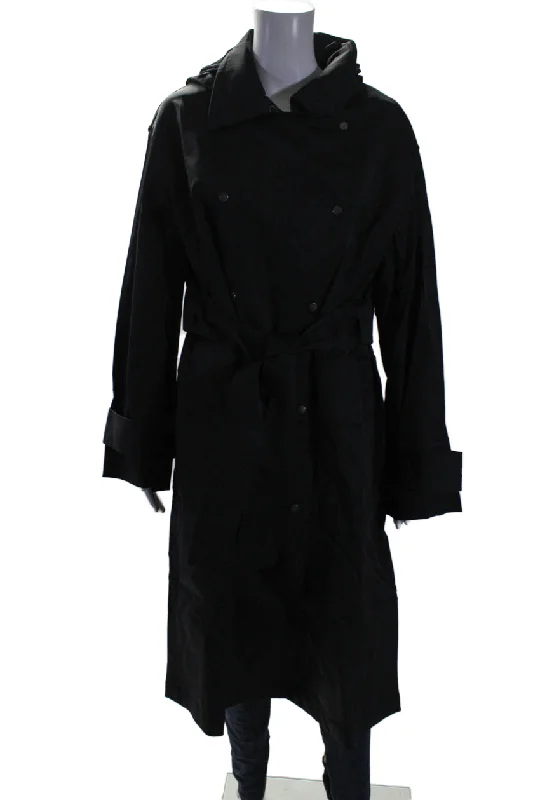 Aday Womens Long Sleeve Button Up Longline Legacy Trench Coat Black