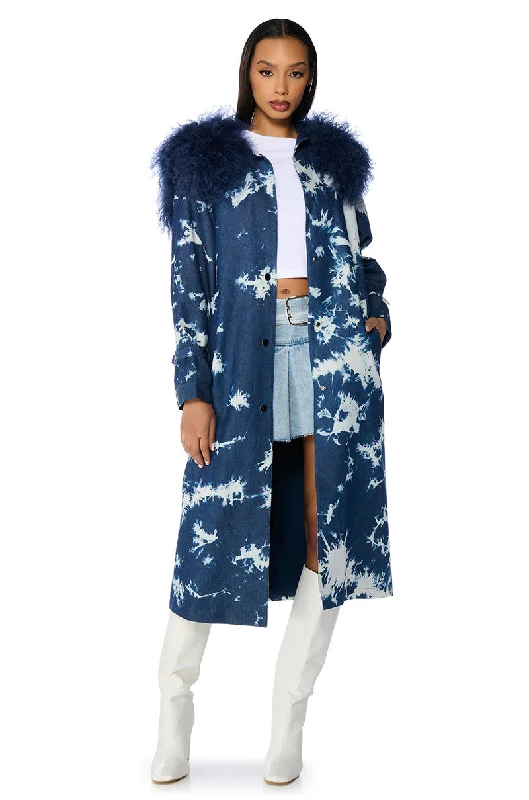 BALAGIO TIE DYE TRENCH WITH MOHAIR COLLAR