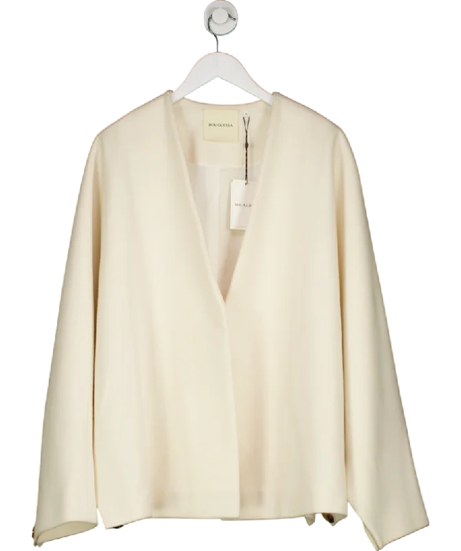 Bouguessa Cream Wool Blend Samah Poncho Coat UK S