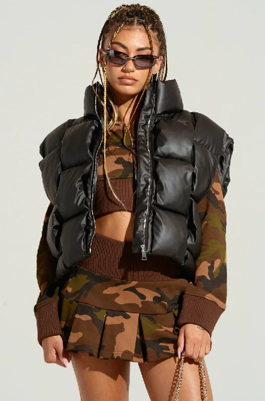 CHAOS PU WEAVE CROP PUFFER VEST