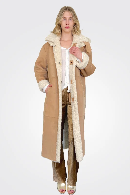 Faux Fur Reversible Coat - Cream Brown