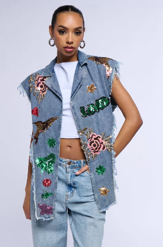 DENIM PATCHWORK SEQUIN VEST