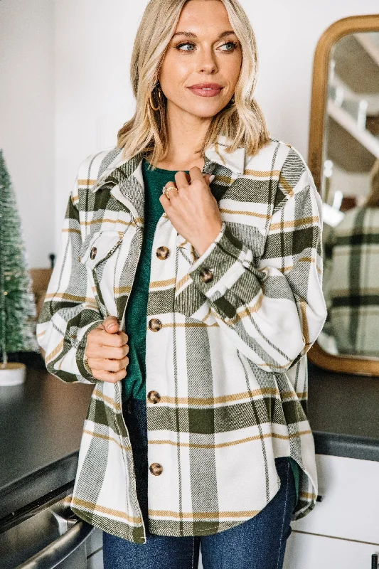 Go The Distance Olive Green Plaid Shacket