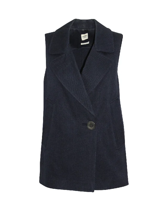 Hermes Pocketed Vest in Navy Blue Cotton Twill