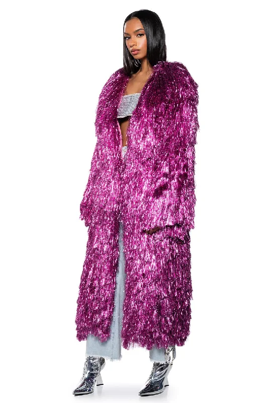 I'M SO FANCY TINSEL METALLIC SHAKET TRENCH IN PINK