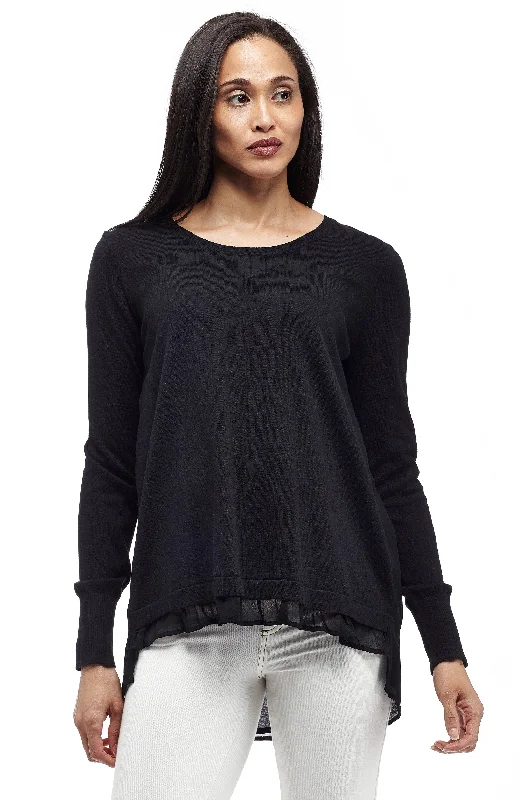 La Cera Rounded Neck Sweater Top with Georgette Back