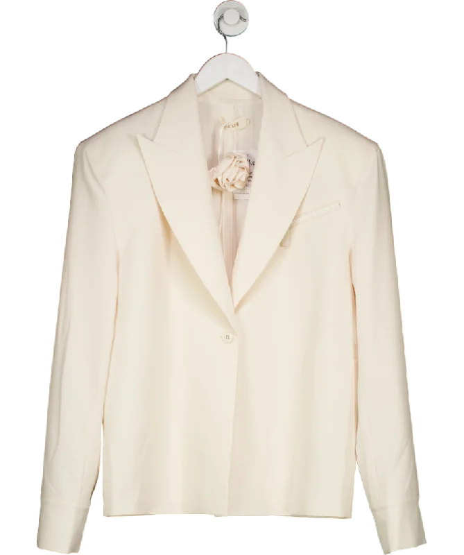 Leo Lin Cream Jovanna Blazer With 3d Rose Necktie UK S