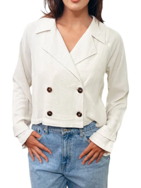 Linen Blend Trench Jacket In Oatmeal