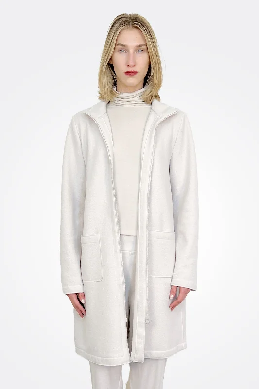 Woollen Cloth Zipped Coat - Ice